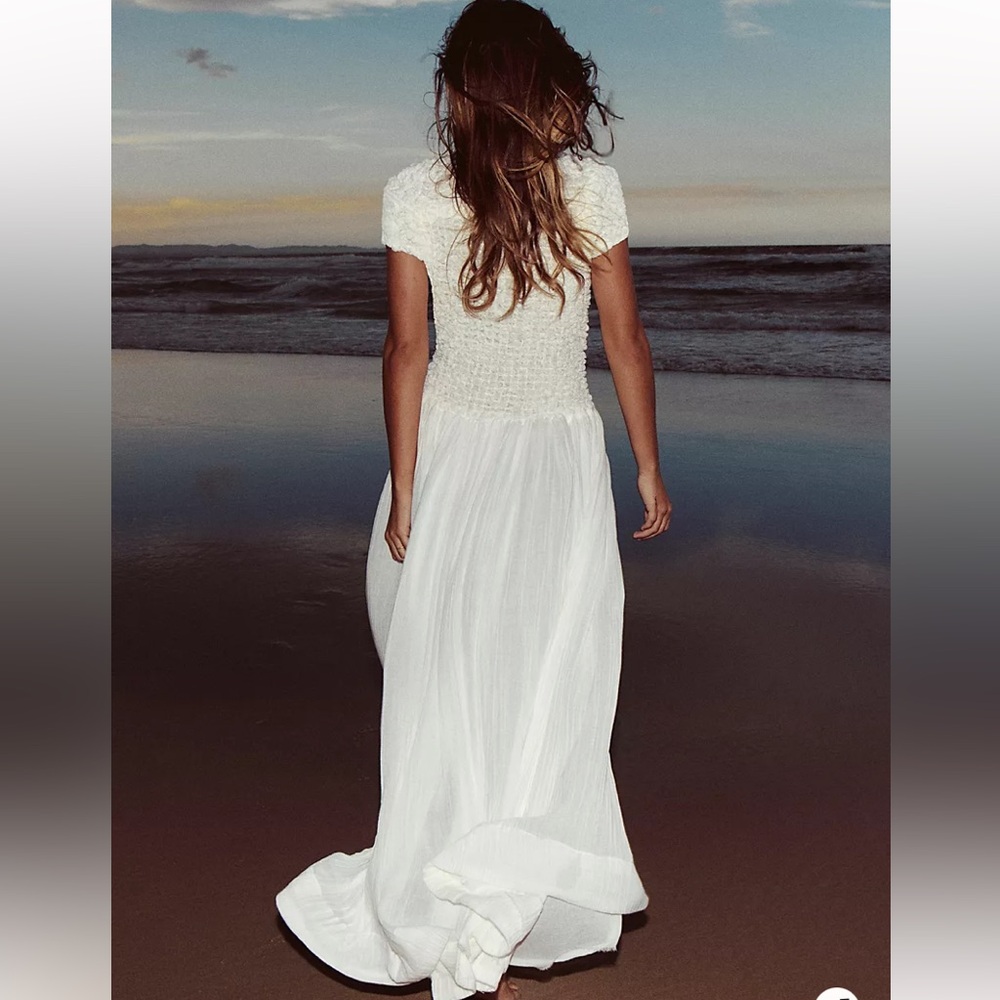 Free People Free-Est 100% Cotton Lightweight Smocked Midi Dress w/ Pockets
